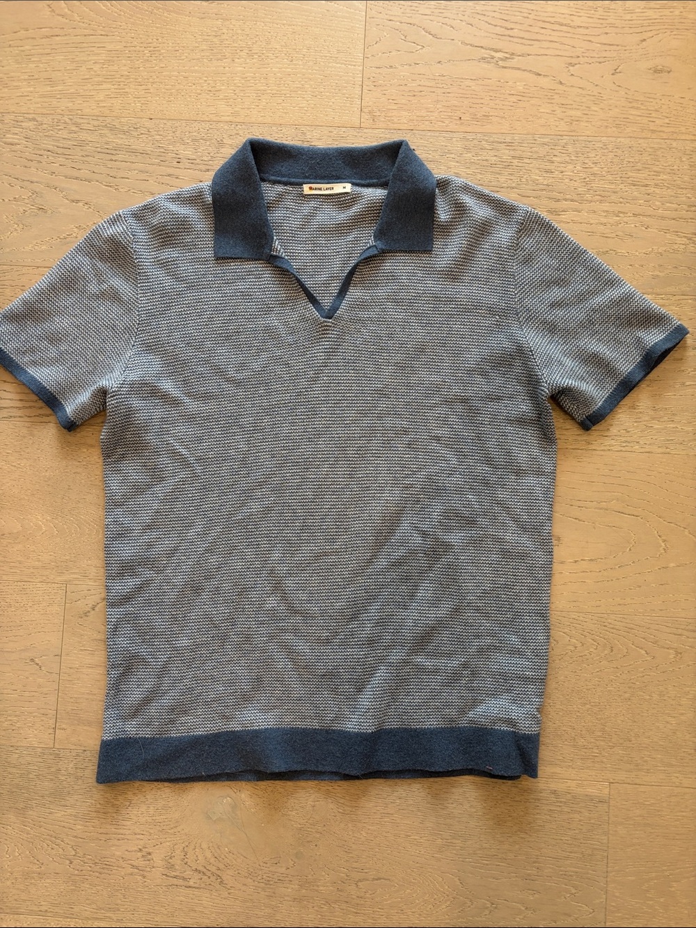 Marine Layer Navy and Light Blue Knit Polo